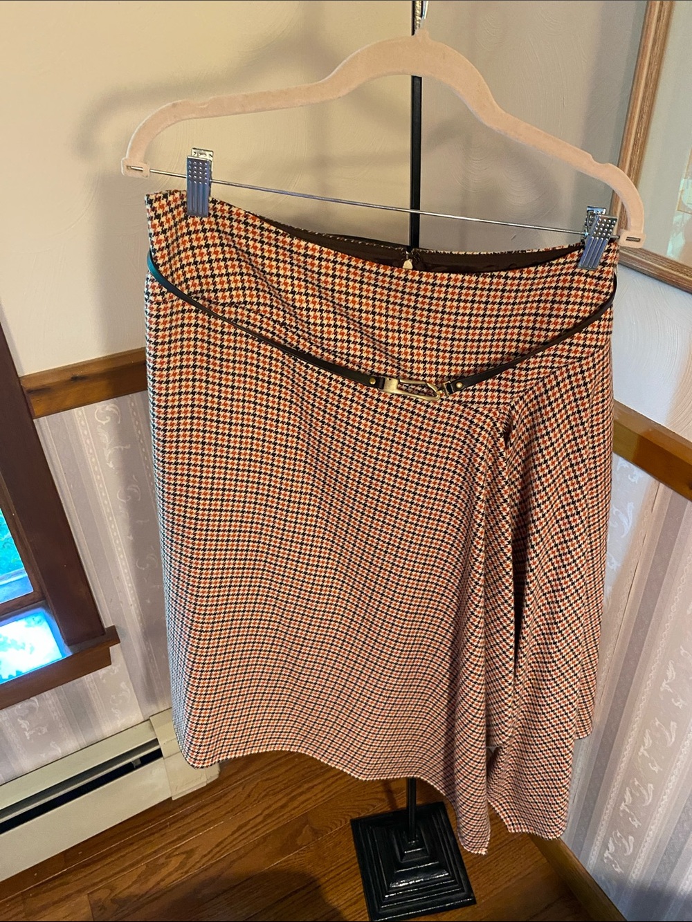 Talbots Houndstooth Patterned Midi Skirt